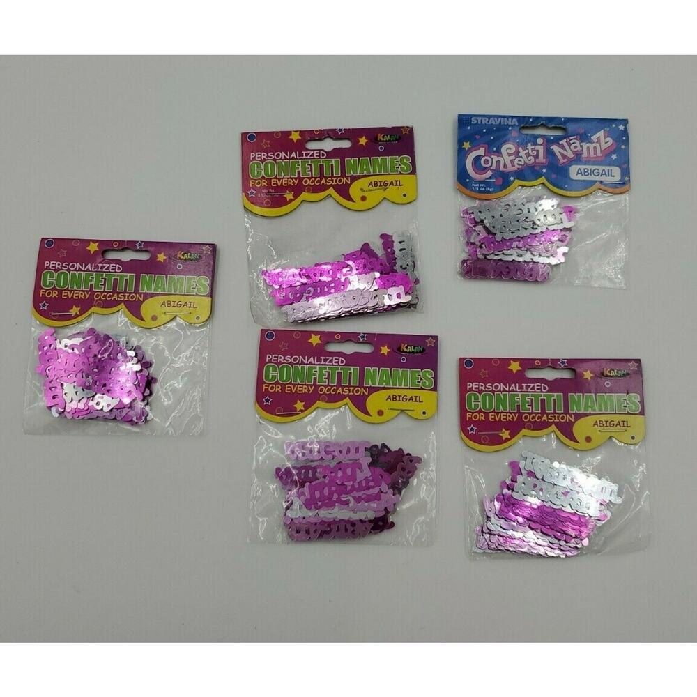 Personalized Confetti Name Abigail 5 Packs Silver & Pink Foil
